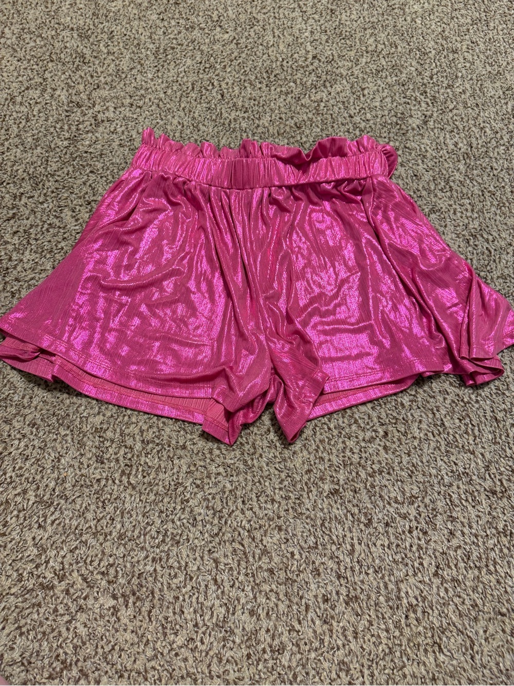 glam Shiny Fuchsia Ruffle-Waist Skort